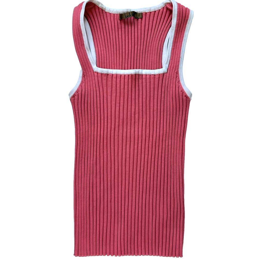 BELLDINI‎ Ribbed Tank Top Size Large | Pink White Trim Stretchy Y2K Barbiecore